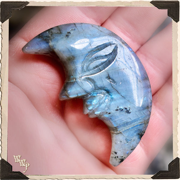 LABRADORITE CRYSTAL CRESCENT MOON. For Moon Healing, Spiritual Strength & Psychic Enhancement.
