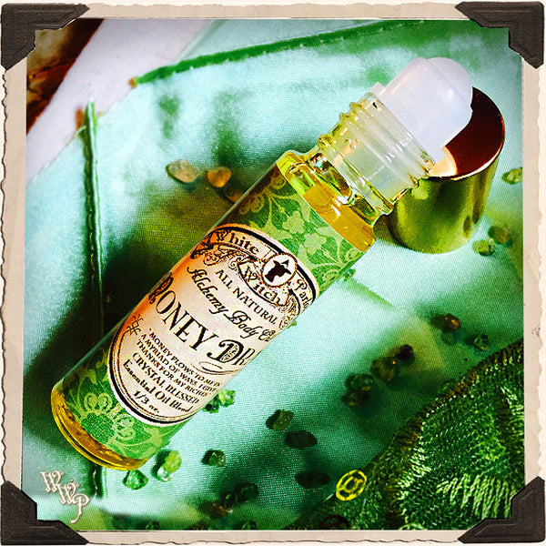 MONEY DRAW Alchemy Oil. All Natural Potion. Peppermint, Cinnamon & Lemongrass. Blessed with Peridot & Citrine Crystals.