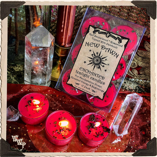 NEW DAWN TEALIGHT CANDLES. 12 Pack. For Manifestation Power, Renewed Energy & Beginnings.