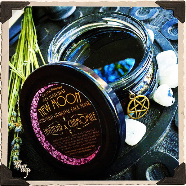 DISCONTINUED: NEW MOON CHARCOAL FACE MASK. Lavender & Chamomile. All Natural 3oz. Blessed With Moonstone.