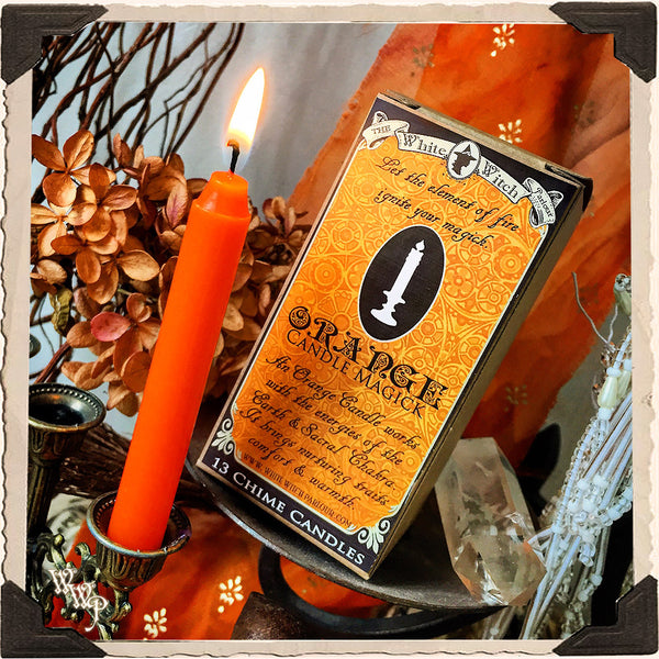 ORANGE SPELL CANDLES. 13 Pack - Unscented. Mini Taper Candle Magick for Earth, Fire Element & Sacral Chakra. White Witch Parlour