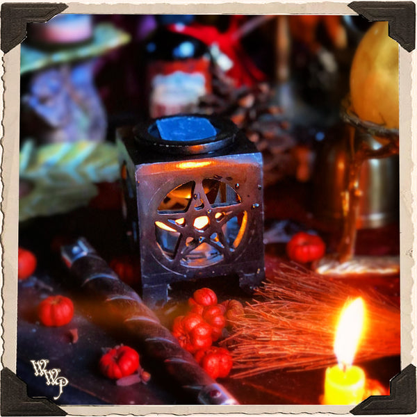 PENTACLE Aroma Oil BURNER. Pentagram Soapstone Wax Warmer Altar Decor