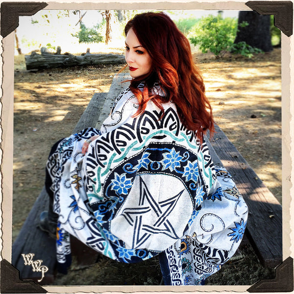 PENTACLE TAPESTRY. Large Floral Botanical White Witch Throw Blanket, Bedspread & Decor.