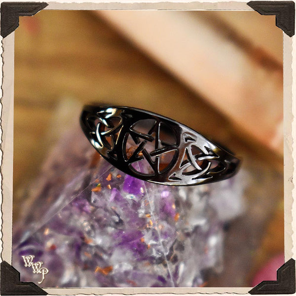 BLACK PENTAGRAM STAINLESS STEEL RING. For Witch Magic. Size 8