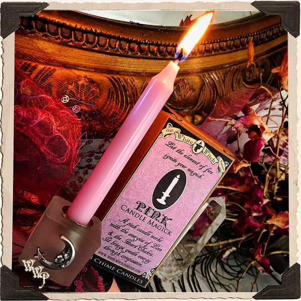 PINK SPELL CANDLES. 13 Pack - Unscented. Mini Taper Candle Magick for Love, Heart & Compassion.