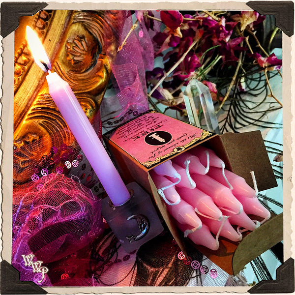 PINK SPELL CANDLES. 13 Pack - Unscented. Mini Taper Candle Magick for Love, Heart & Compassion.