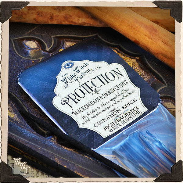 PROTECTION Elixir INCENSE. 20 Stick Pack. Scent of Cinnamon & Spice. Blessed by Smoky Quartz & Obsidian. White Witch Parlour