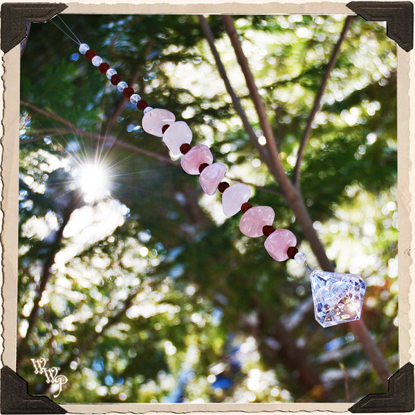 ROSE QUARTZ CRYSTAL SUN CATCHER. For Universal Love, Happiness & Friendship.