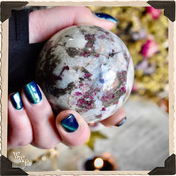 RUBELLITE CRYSTAL SPHERE. Plum Tourmaline For Self Confidence, Psychic Attacks & Heart Chakra Protection.