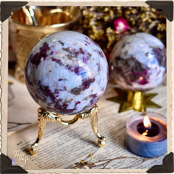 RUBELLITE CRYSTAL SPHERE. Plum Tourmaline For Self Confidence, Psychic Attacks & Heart Chakra Protection.