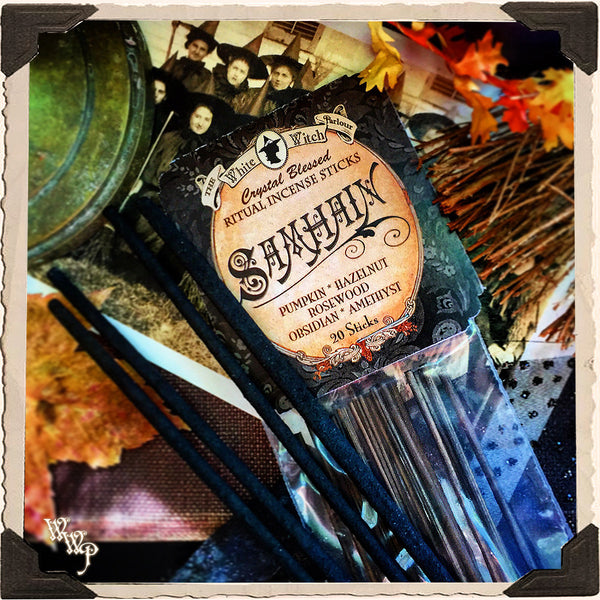 SAMHAIN INCENSE. 20 Stick Pack. Scent of Pumpkin, Hazelnut & Rosewood. Blessed by Amethyst & Obsidian.