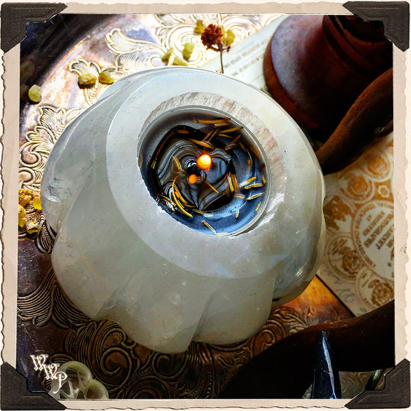 SELENITE CANDLE TEALIGHT HOLDER. For Full Moon Magick, Goddess & Cleansing Energy