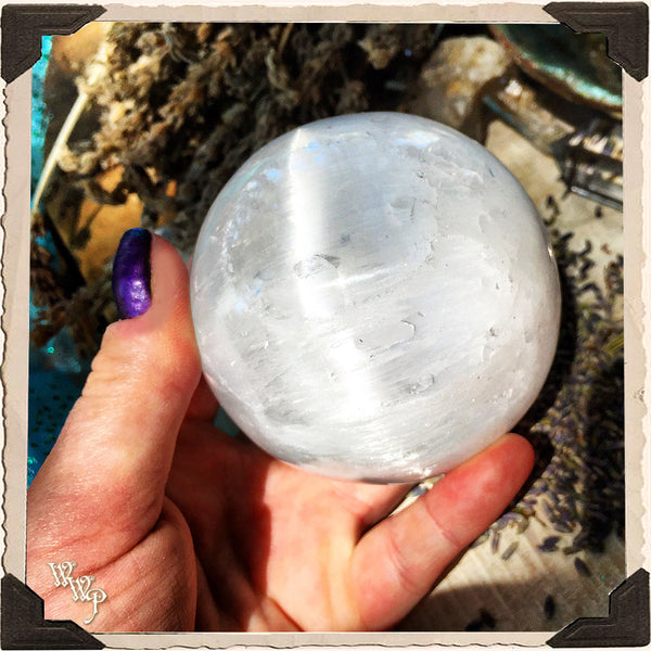 SELENITE SPHERE CRYSTAL. For Full Moon Magick, Goddess & Cleansing Energy