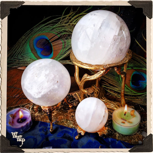 SELENITE SPHERE CRYSTAL. For Full Moon Magick, Goddess & Cleansing Energy