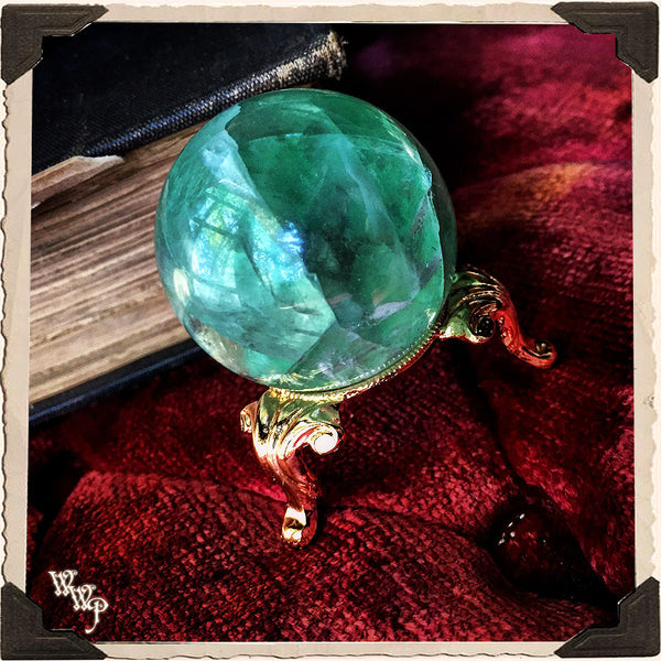 GREEN FLUORITE SPHERE Crystal. For Spiritual Awakening & Psychic Awareness. White Witch Parlour