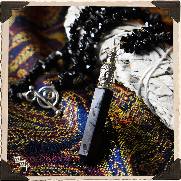 BLACK TOURMALINE BUDDHA NECKLACE. Crystal Talisman for Witchcraft & Spiritual Protection