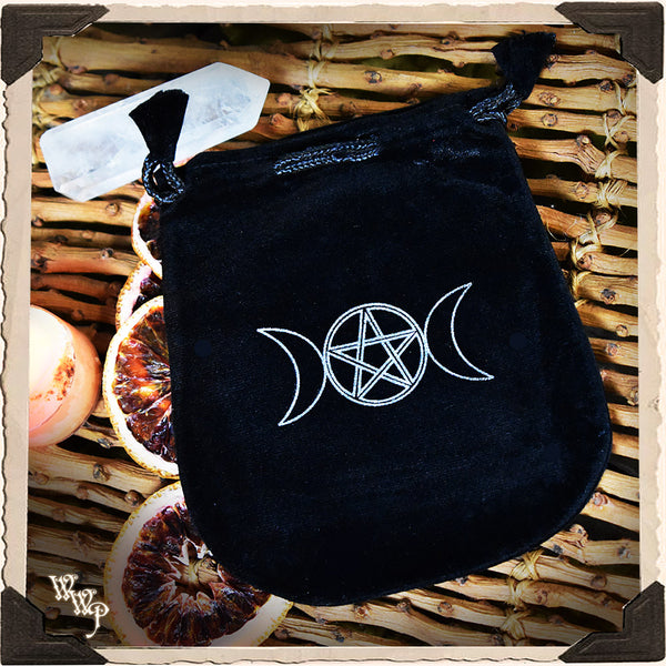 VELVET TRIPLE MOON PENTACLE  POUCH. Witch's Keepsake Bag.