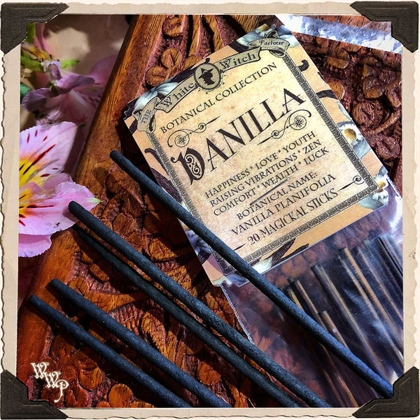 VANILLA INCENSE. 20 Stick Pack. Single-Note Botanical. For Happiness, Youth & Comfort. White Witch Parlour