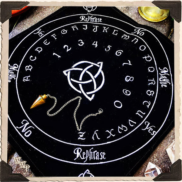 BLACK VELVET PENDULUM MAT. With Celtic Triquetra For Divination & Spiritual Insight.