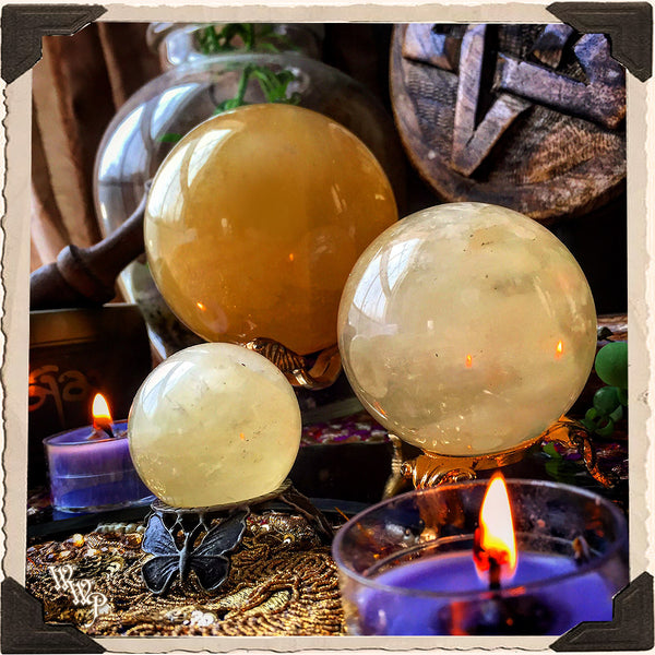GOLDEN CALCITE CITRINE SPHERE CRYSTAL. For Prosperity, Motivation & Abundance White Witch Parlour