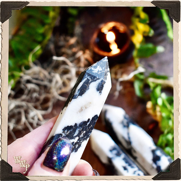 ZEBRA STONE CRYSTAL OBELISK. For Life Contentment, Balance & Problem Solving. White Witch Parlour