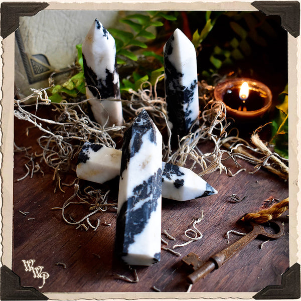 ZEBRA STONE CRYSTAL OBELISK. For Life Contentment, Balance & Problem Solving. White Witch Parlour